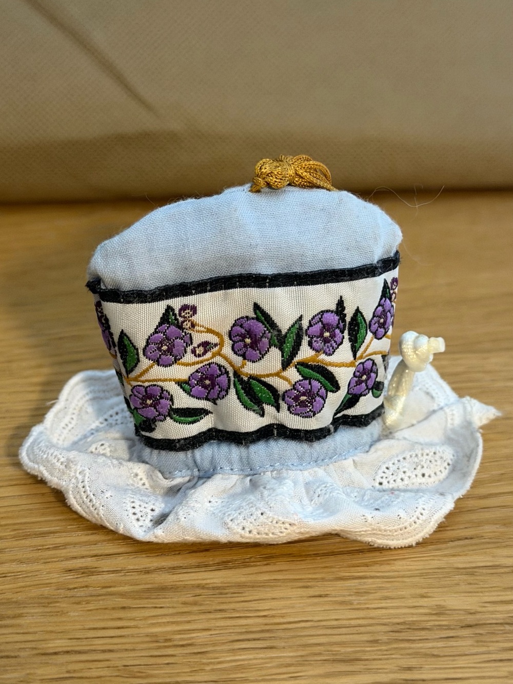 American Girl Embroidered Purple Floral Pin Cushion Hat